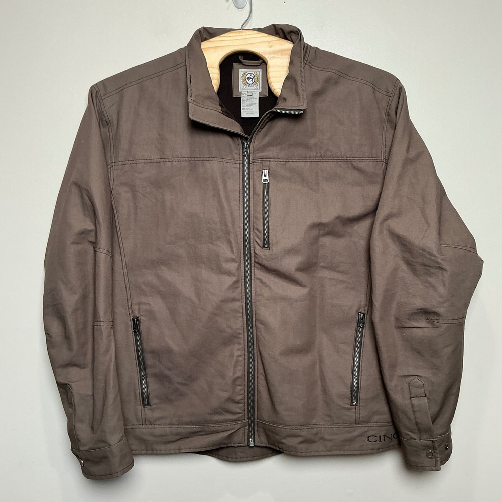 Cinch Canvas Work Jacket Mens XXL Brown Fleece Lined Full Zip Embroidered Logo